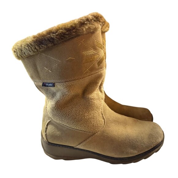 Sporto Polartec Women's Faux Fur Suede Lined Winter Boots Size 8 Beige - Picture 3 of 9